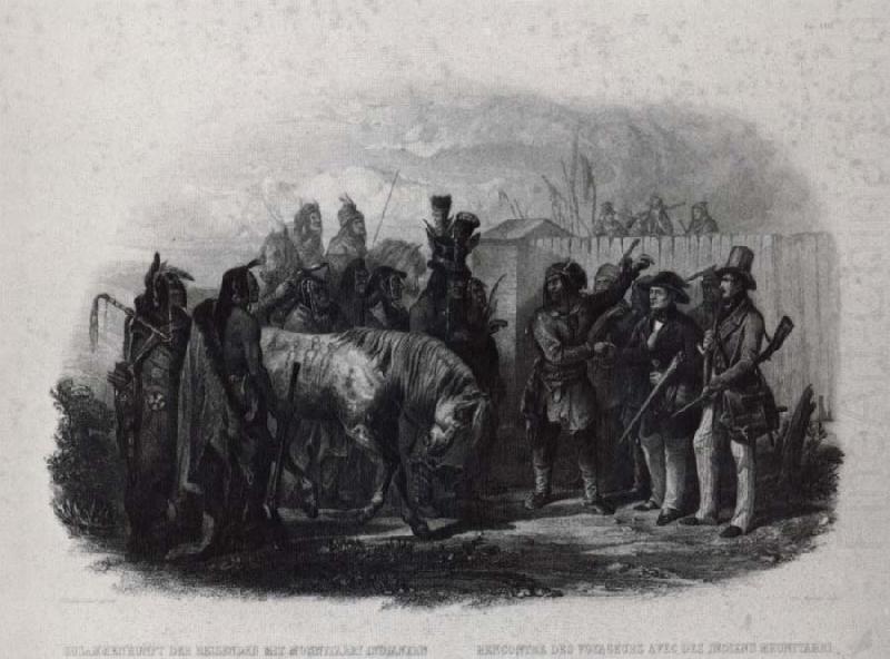 The Travelers meeting with Minnetarree indians near fort clark, Karl Bodmer